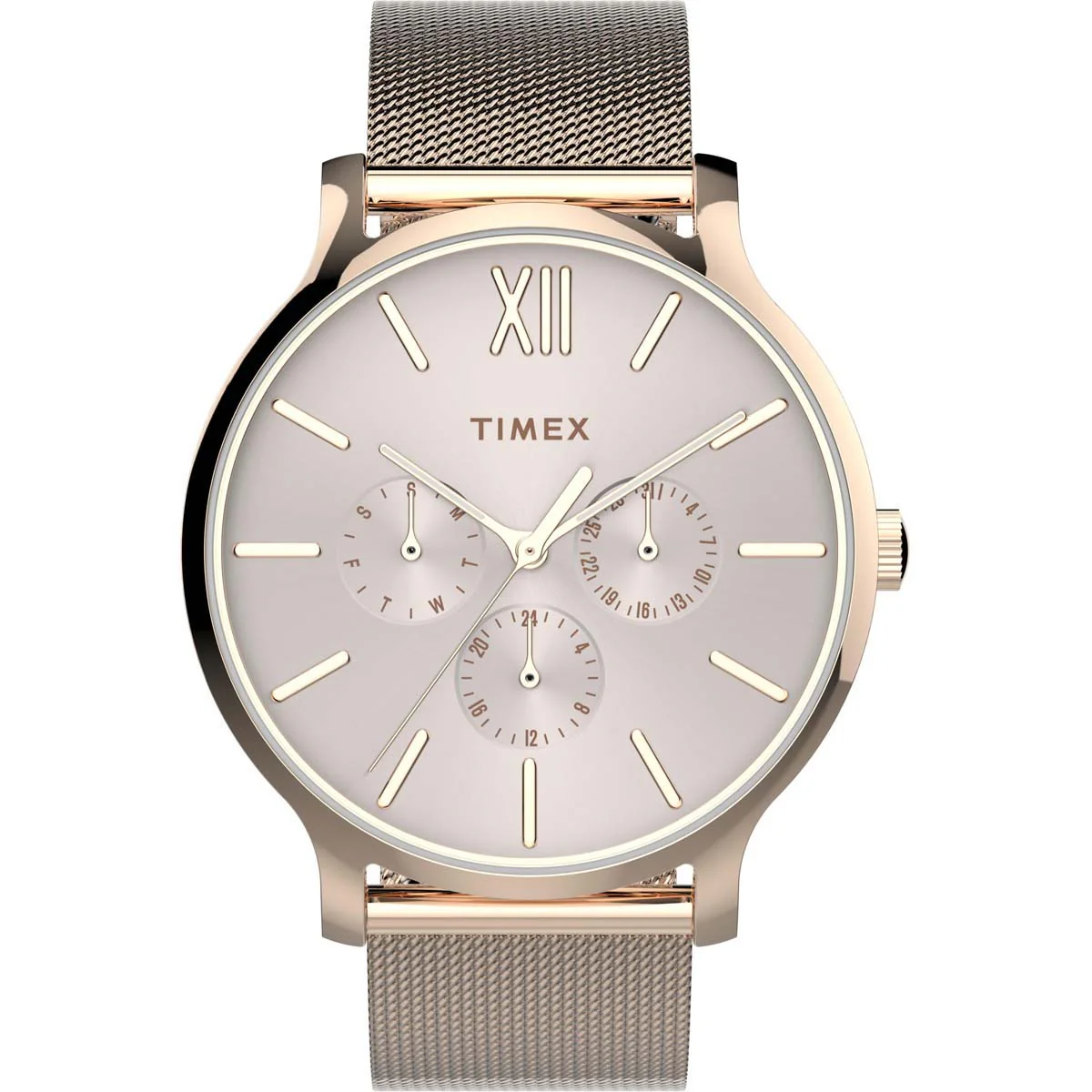Timex Global Women's Rose Gold-Tone Dial  Case Stainless-Steel-Mesh-Bracelet Function Watch -TW2T74500 - Image 6