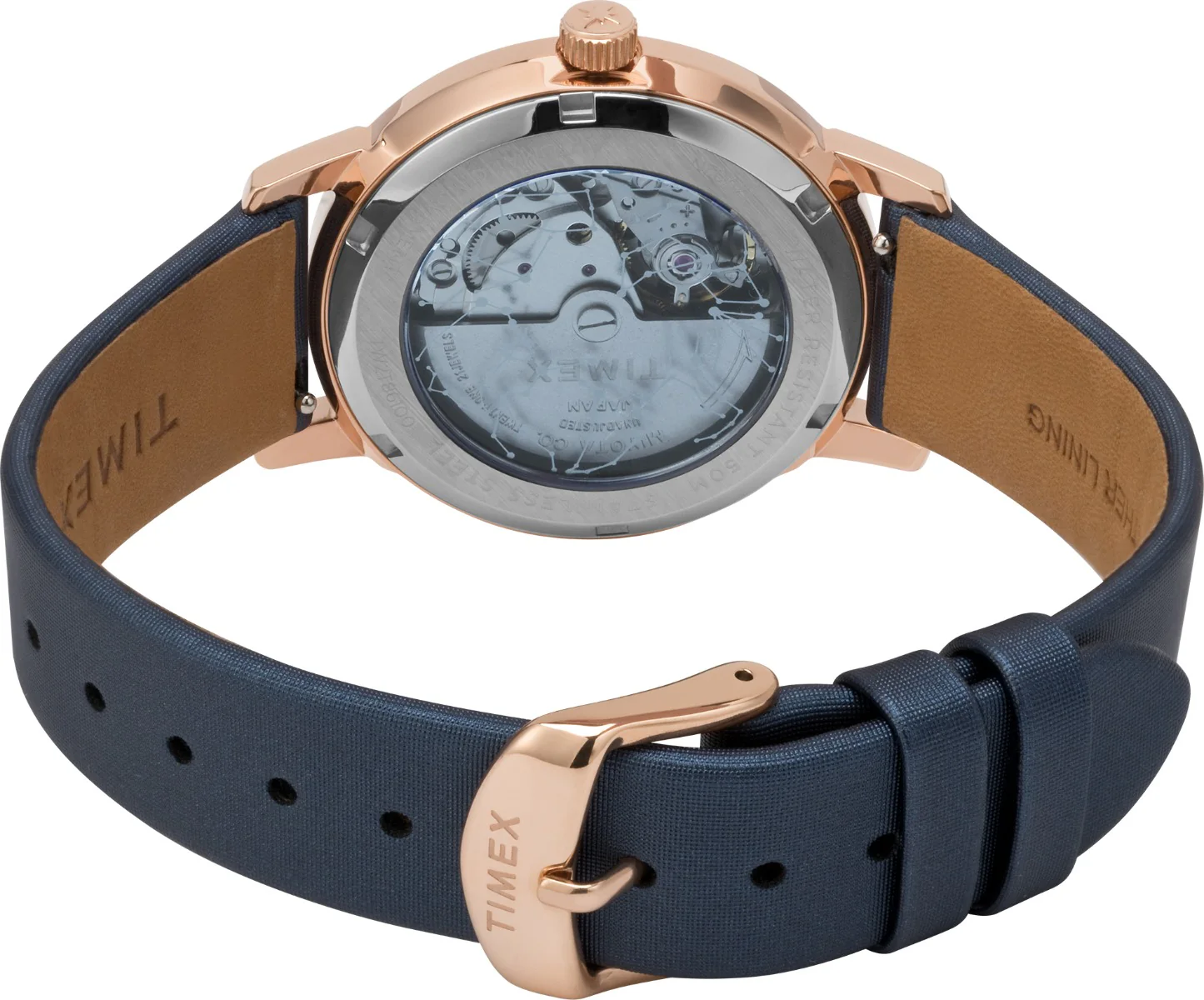 Timex City Collection Women's Mechanical Automatic Wind Rose Gold-Tone Dial Round Case Automatic Function Watch -TW2T86100 - Image 4