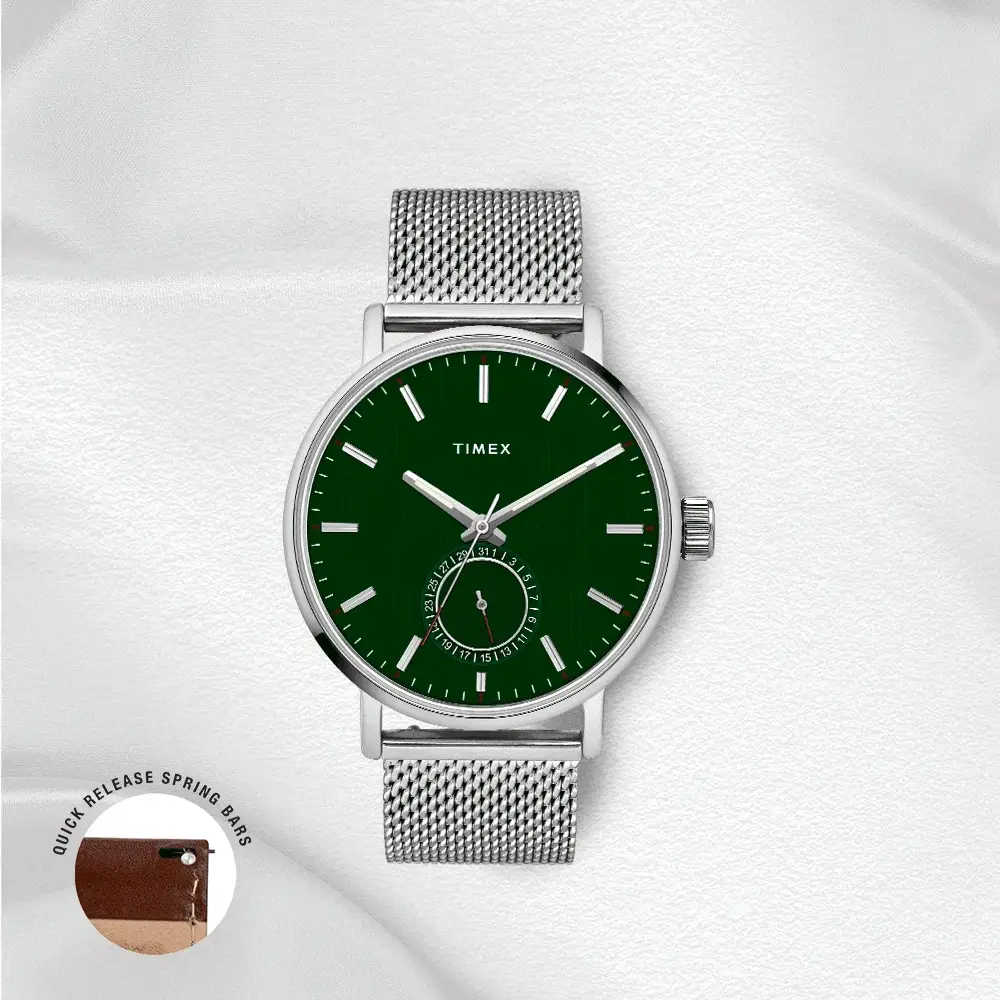 Timex Fashion Men's Green Dial Round Case Date Function Watch -TWEG20001 - Image 9