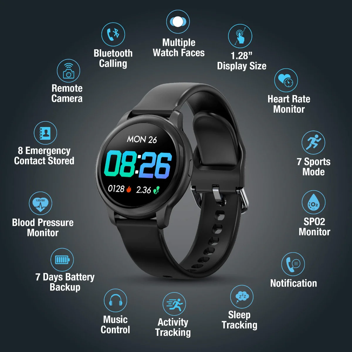 Timex Unisex Smart Fit 2.0 Dial Round Case Bluetooth Calling, Full Touch, Activity Tracking, HRM, SPO2, Blood Pressure, Multiple Watch Faces, 7 Sports Mode Smart Watch -TWTXW200T - Image 9