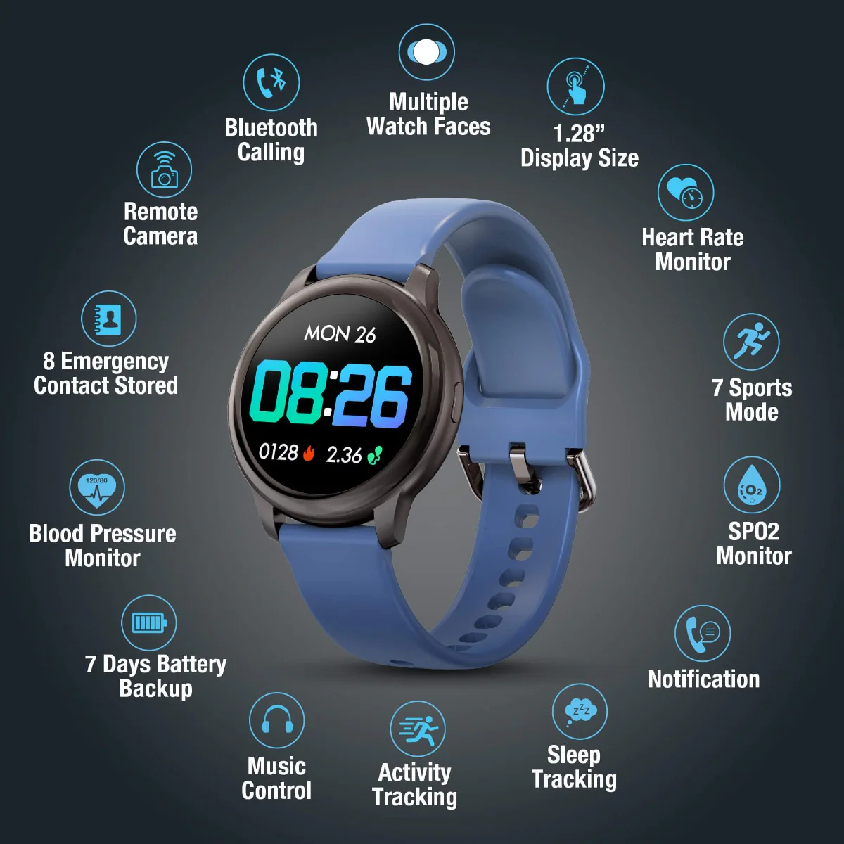Timex Unisex Smart Fit 2.0 Dial Round Case Bluetooth Calling, Full Touch, Activity Tracking, HRM, SPO2, Blood Pressure, Multiple Watch Faces, 7 Sports Mode Smart Watch -TWTXW201T - Image 9